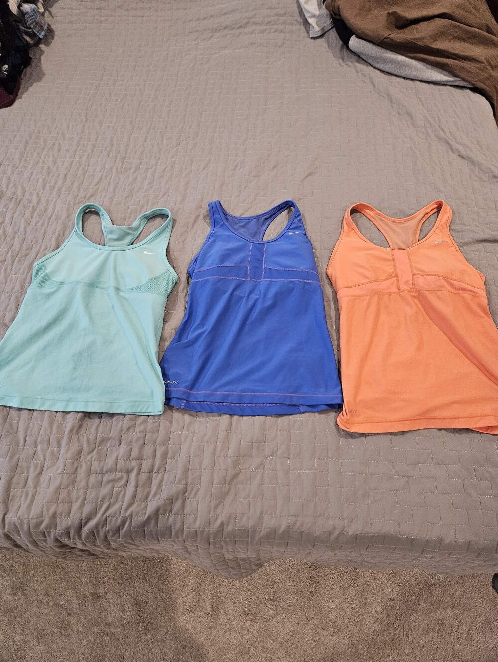 Set Of 3 Nike Dri Fit Athletic Racerback Tank Tops - Mint, Blue, Coral Medium